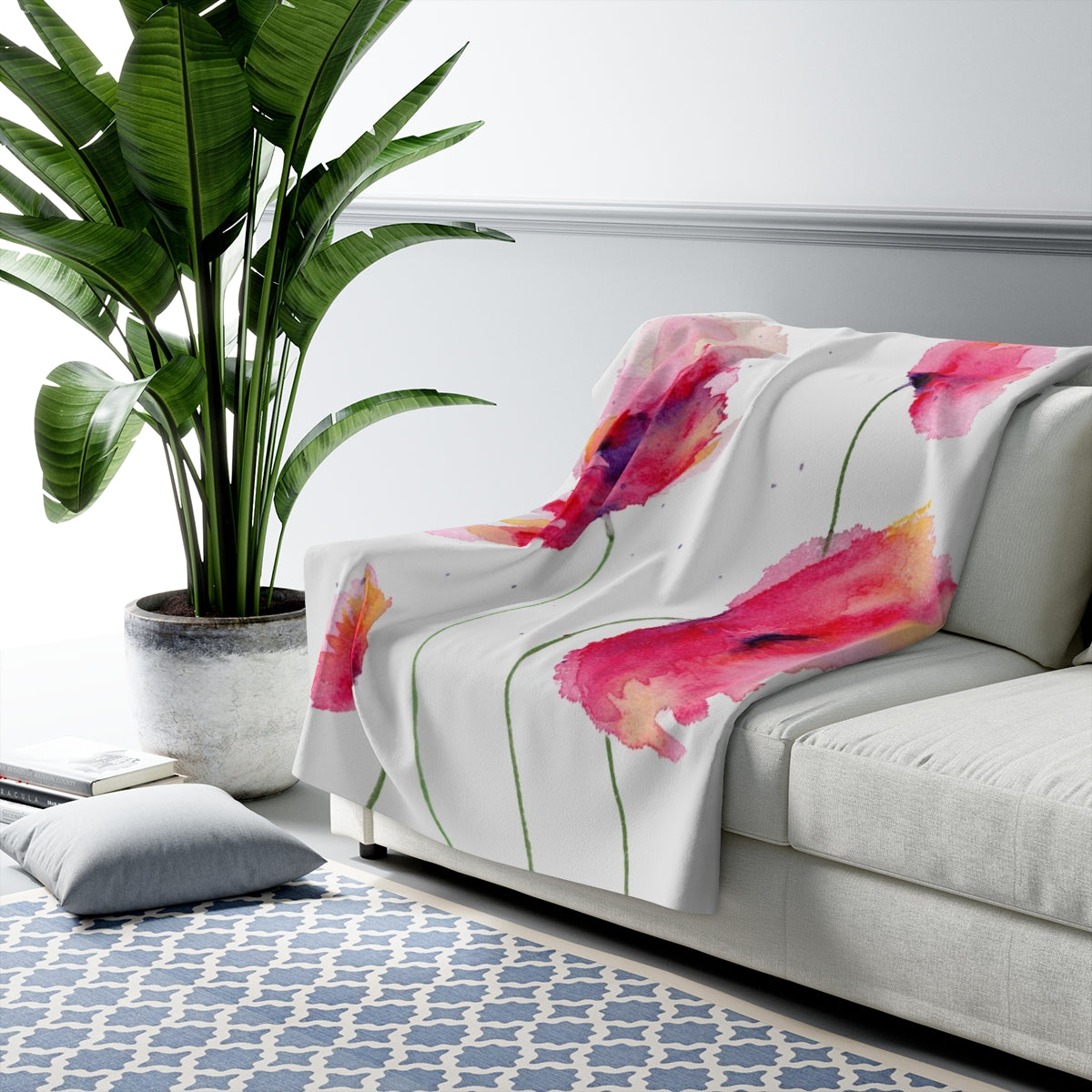 Watercolor Floral Sherpa Fleece Blanket